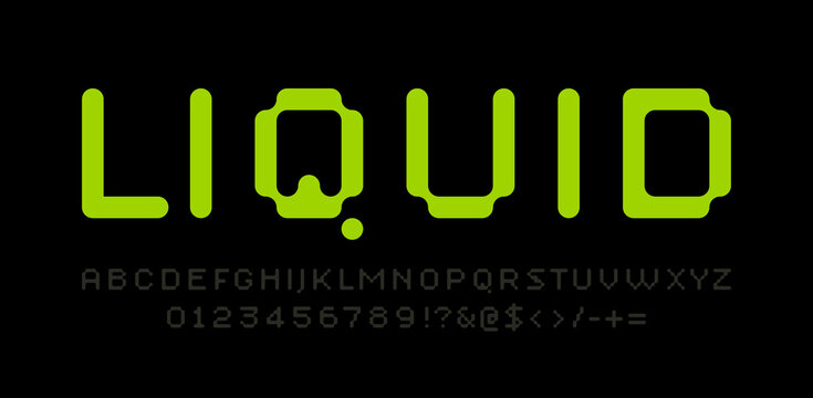 Modern liquid-inspired font design featuring smooth fluid-like letterforms. The typography blends circle structure connected to each other. Design ideal for digital art, branding or typography