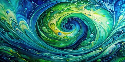 Poster - Abstract Swirling Ocean Depths A mesmerizing blend of vibrant teal, emerald, and gold hues create a captivating vortex of fluid motion.