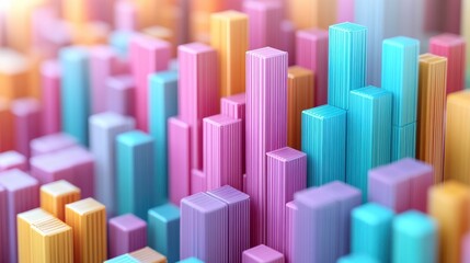 Poster - A colorful, abstract representation of vertical bars in varying heights and hues, creating a vibrant 3D landscape.