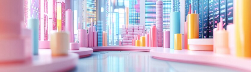 Poster - A vibrant and colorful abstract scene showcasing cylindrical shapes and structures, creating a modern and playful atmosphere.