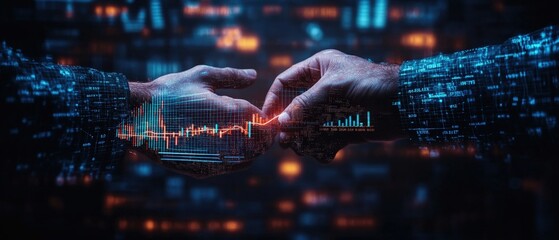 Poster - Two hands holding a graph for business data analysis and strategy development in a corporate setting