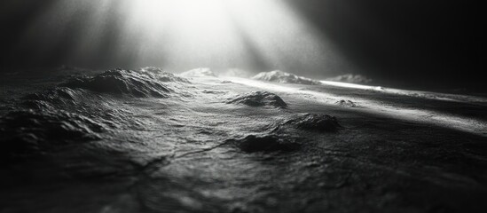 Wall Mural - Lunar surface, sun rays, rocky terrain, dark background, game design