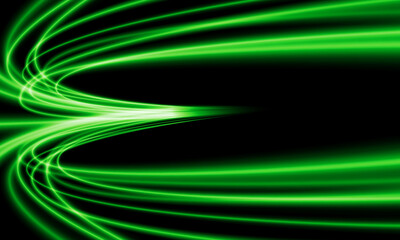 Poster - abstract green light fast speed curve dynamic motion on black background vector