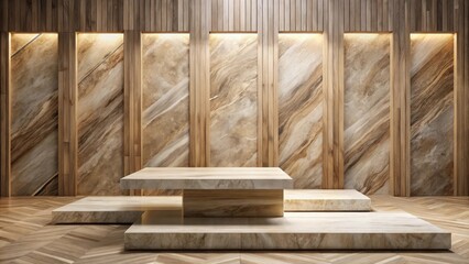 Poster - Elegant Multi-Level Display Platform with Wooden and Marble Accents