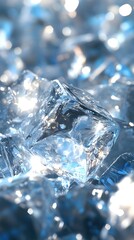 Poster - sparkling ice cubes abstract background with light reflection and cool blue tones