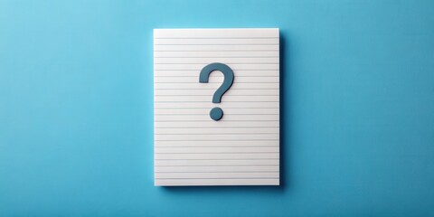 Poster - A question mark on a lined notepad against a blue background signifies inquiry and the search for answers.