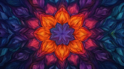 Poster - Colorful Floral Mandala Pattern with Vibrant Shades of Purple and Orange