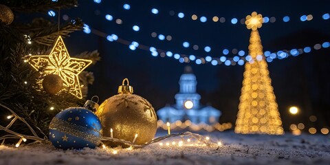 Poster - A Christmas tree with lights and a star on top
