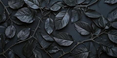 Canvas Print - Black leafy plant with a dark background