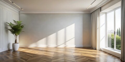 Poster - Sunlit Empty Room with Hardwood Floors and Plant