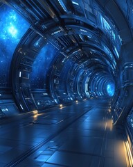 Poster - Futuristic Tunnel Leading to Outer Space with Stars and Nebula in a Science Fiction Setting