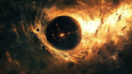 Wall Mural - a beautiful galaxy background with planets, stars, and nebulae, with the planet mars in the center.