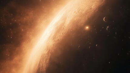 Wall Mural - a beautiful galaxy background with planets, stars, and nebulae, with the planet mars in the center.