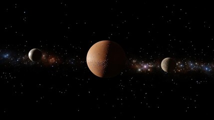 Wall Mural - a beautiful galaxy background with planets, stars, and nebulae, with the planet mars in the center.