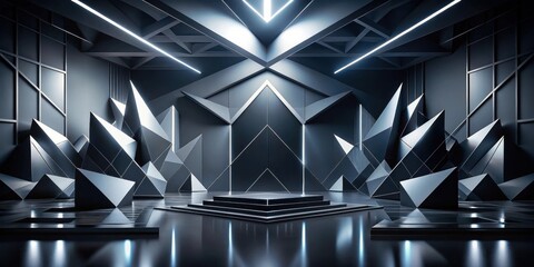 Poster - Abstract Dark Geometric Display Platform with Illuminated Facets