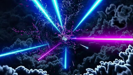 Aufkleber - Dynamic explosion of vibrant colors across a dark clouded sky during a night event
