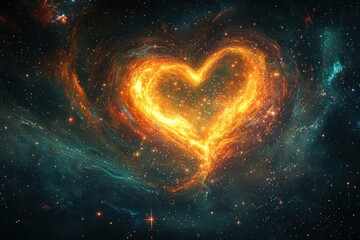 Poster - Romantic Heart-shaped Nebula Glowing Amidst the Stars, Displaying the Universe's Infinite Love, Passion, and Cosmic Connection in the Vast Expanse.