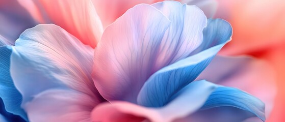 Poster - Abstract Floral Dream in Soft Pink and Blue A Close Up of Delicate Petals Unfolding