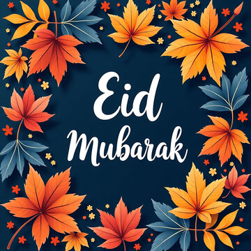Eid Mubarak greeting card, beautiful floral design, colorful flowers, dark background