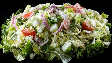 Poster - Fresh vegetable salad, creamy dressing, dark background, healthy meal, food photography