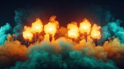 Poster - Yellow and orange smoke visual effects for cinematography and video production tools setup