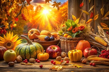 Wall Mural - Panoramic Labor Day Harvest: Organic Textured Background for Fall Celebrations