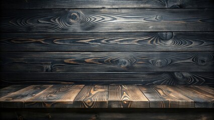 Poster - Dark Wooden Tabletop and Wall Background for Product Display