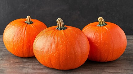 Poster - Three pumpkins on wood, dark background, autumn harvest, food photography