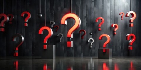 Poster - Intriguing Enigma Suspended Question Marks in Dark Setting