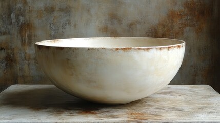 Wall Mural - Cream-toned bowl on neutral surface, studio shot