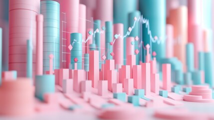 Poster - A vibrant, abstract representation of data visualization, featuring pastel-colored bars and graphs that symbolize trends and analytics.