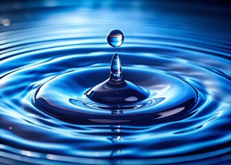 Poster - Abstract Blue Wave: Fluid Dance of Water, Ripples, and Droplet - Nature's Essence