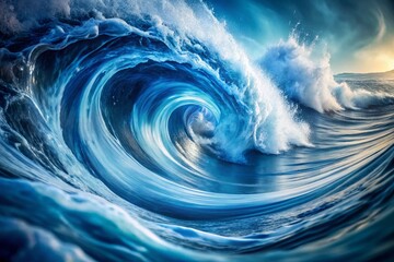 Wall Mural - Abstract Blue White Swirling Wave Pattern, High Depth of Field Stock Photo