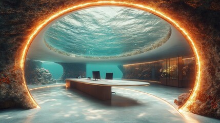 Wall Mural - Underwater office serene futuristic design coral reef