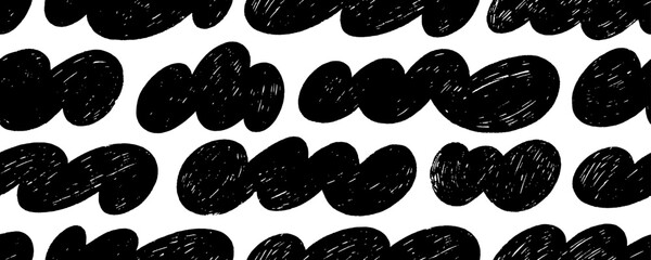 Aufkleber - Crayon drawn organic doodle shapes seamless pattern. Vector geometric funky shapes background.