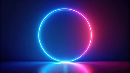 Leinwandbilder - Abstract Glowing Neon Circle Frame with vibrant blue and pink light reflections on a dark background.