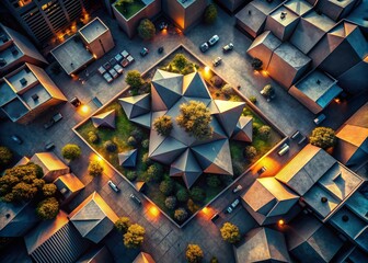 Poster - Abstract Dark Gray Polygonal 3D Geometric Composition - Drone Aerial View