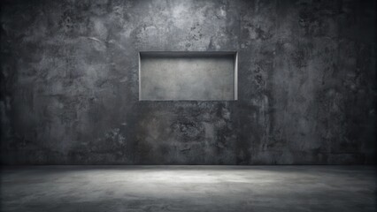 Poster - Empty Recessed Niche in a Dark Industrial Room with Concrete Floor and Walls