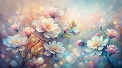 Wall Mural - Pastel Hand-Drawn Flower Blooms with Bokeh Background - Soft Spring Floral Art