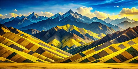 Wall Mural - Abstract Geometric Landscape Banner: Vibrant Yellow and Blue Background