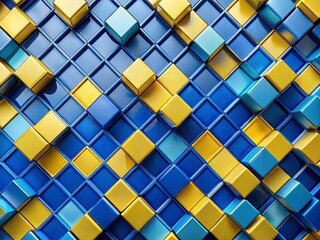 Poster - Abstract Geometric Panoramic Background: Blue & Yellow Rectangle Pattern for Modern Design