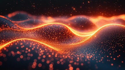 Wall Mural - Glowing orange particles form abstract waves