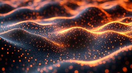 Wall Mural - Glowing particles form undulating, dark orange waves.