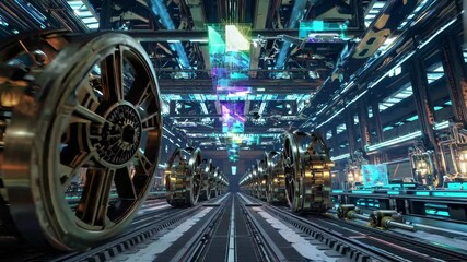 Poster - futuristic industrial environment with advanced technology and intricate machinery in a virtual sett