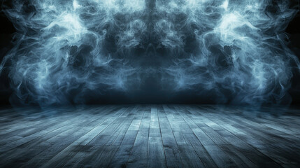 Poster - dark atmospheric backdrop with swirling smoke and wooden floor