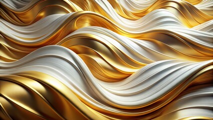 Poster - Abstract Gold & White Waves: Elegant Layered Texture, Luxury Fashion Background