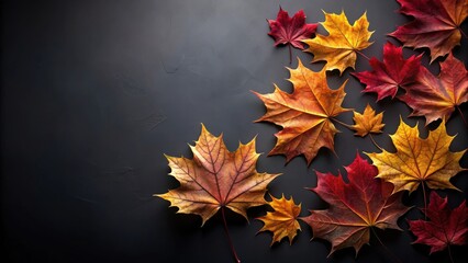 Poster - Autumnal Maple Leaves on Dark Background A Seasonal Design Element
