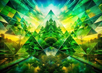 Poster - Abstract Green Geometric Double Exposure: Dynamic Shapes & Vibrant Hues