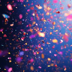 Poster - Vibrant Confetti Explosion Against a Deep Blue Backdrop Celebration Festive Atmosphere