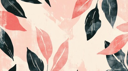 Poster - Botanical Blush, Abstract Leaf Pattern with Delicate Pink and Noir Hues